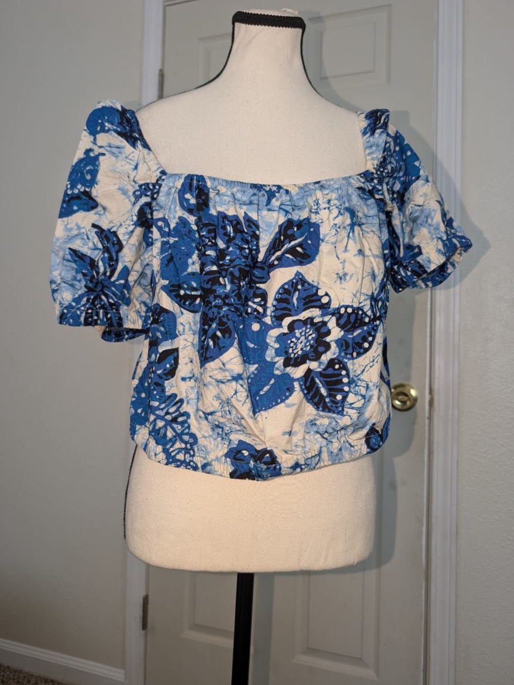 Othr Blue Floral Off-Shoulder Crop Top